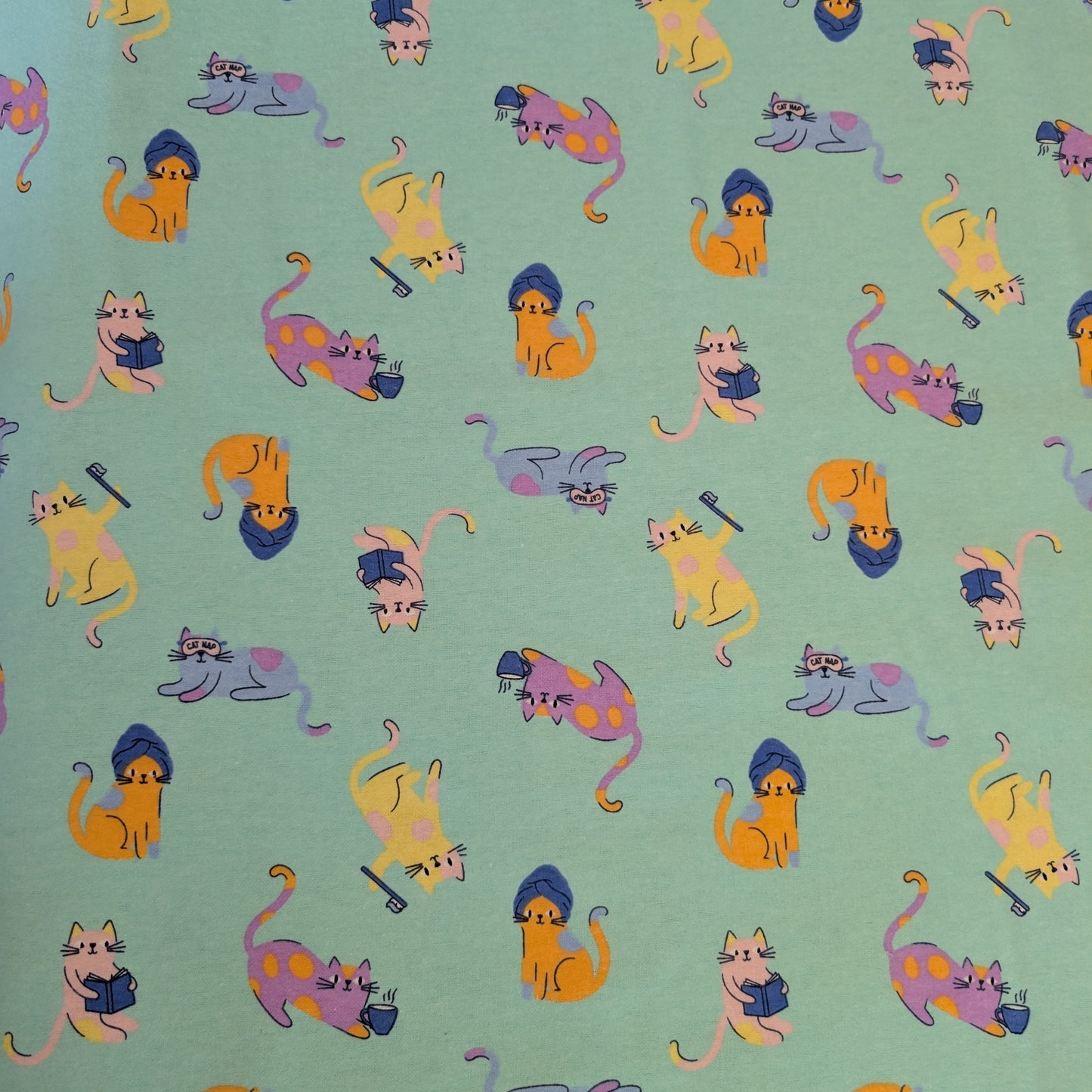 Flannelette - Spa Cats - Mint