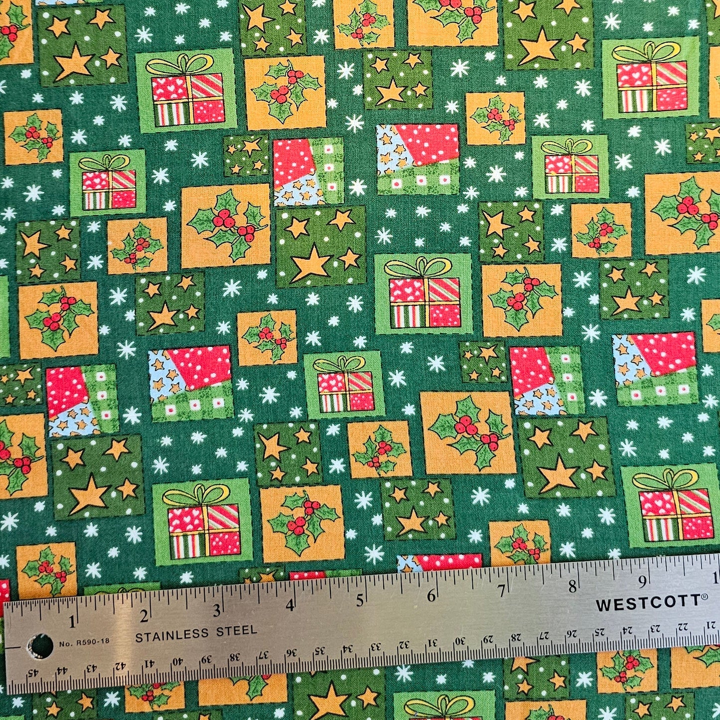 Vintage Presents Squares Christmas Cotton - Roll End