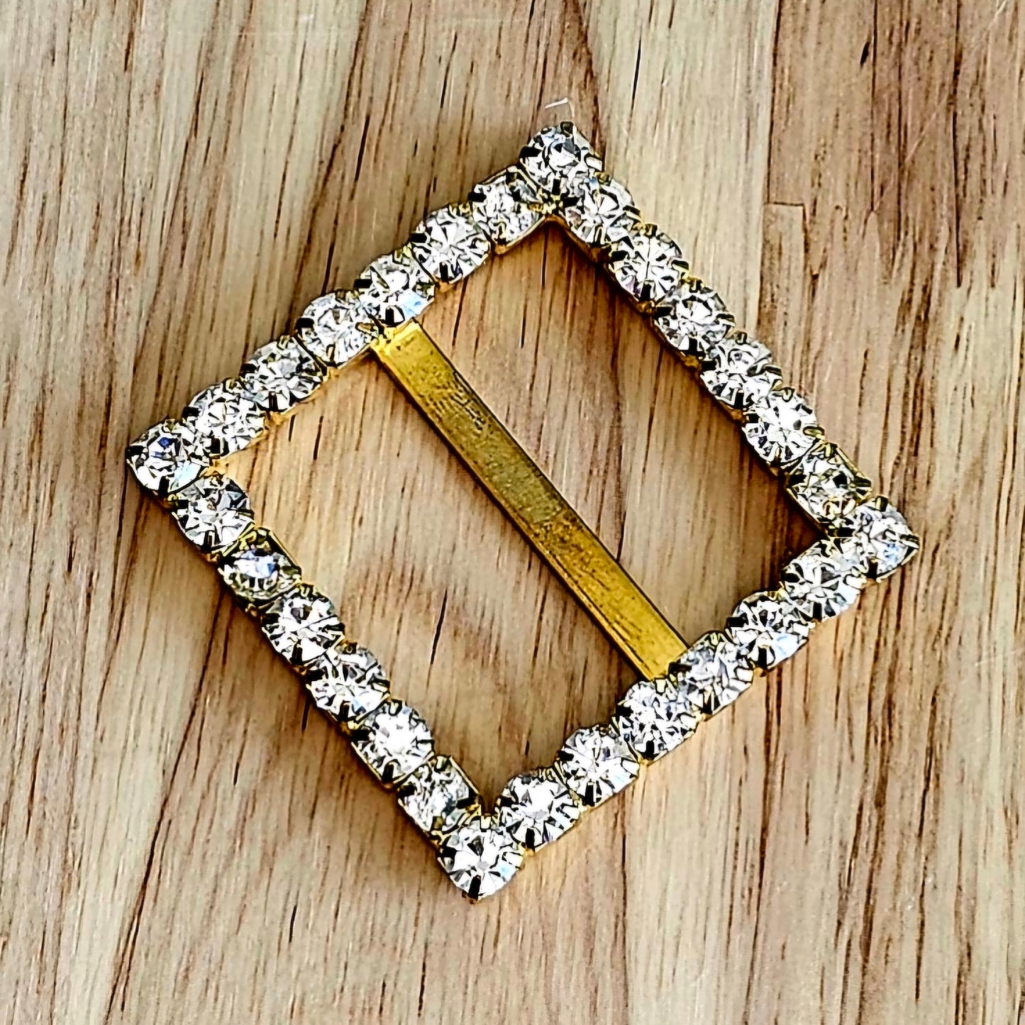 Vintage Rhinestone Belt Buckle - Gold - 40mm