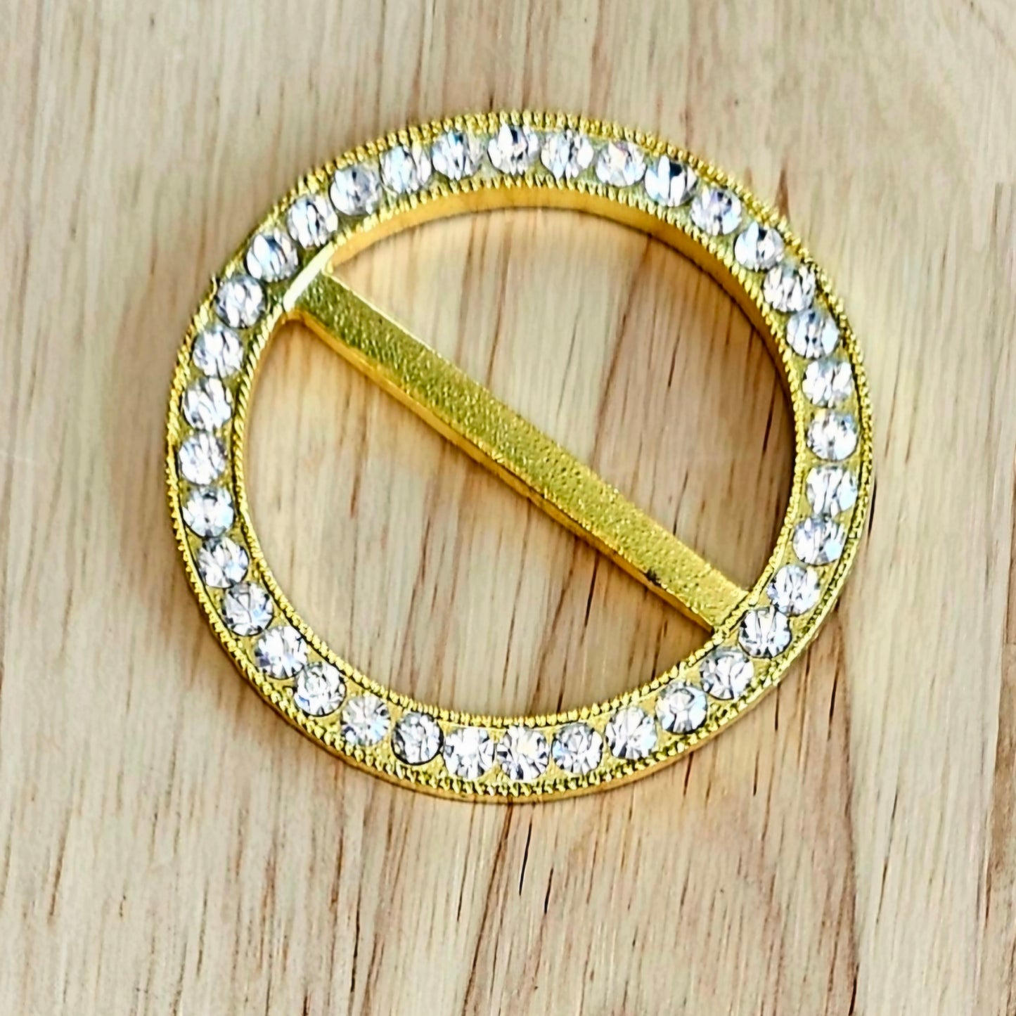 Vintage Rhinestone Belt Buckle Round - Gold - 49mm