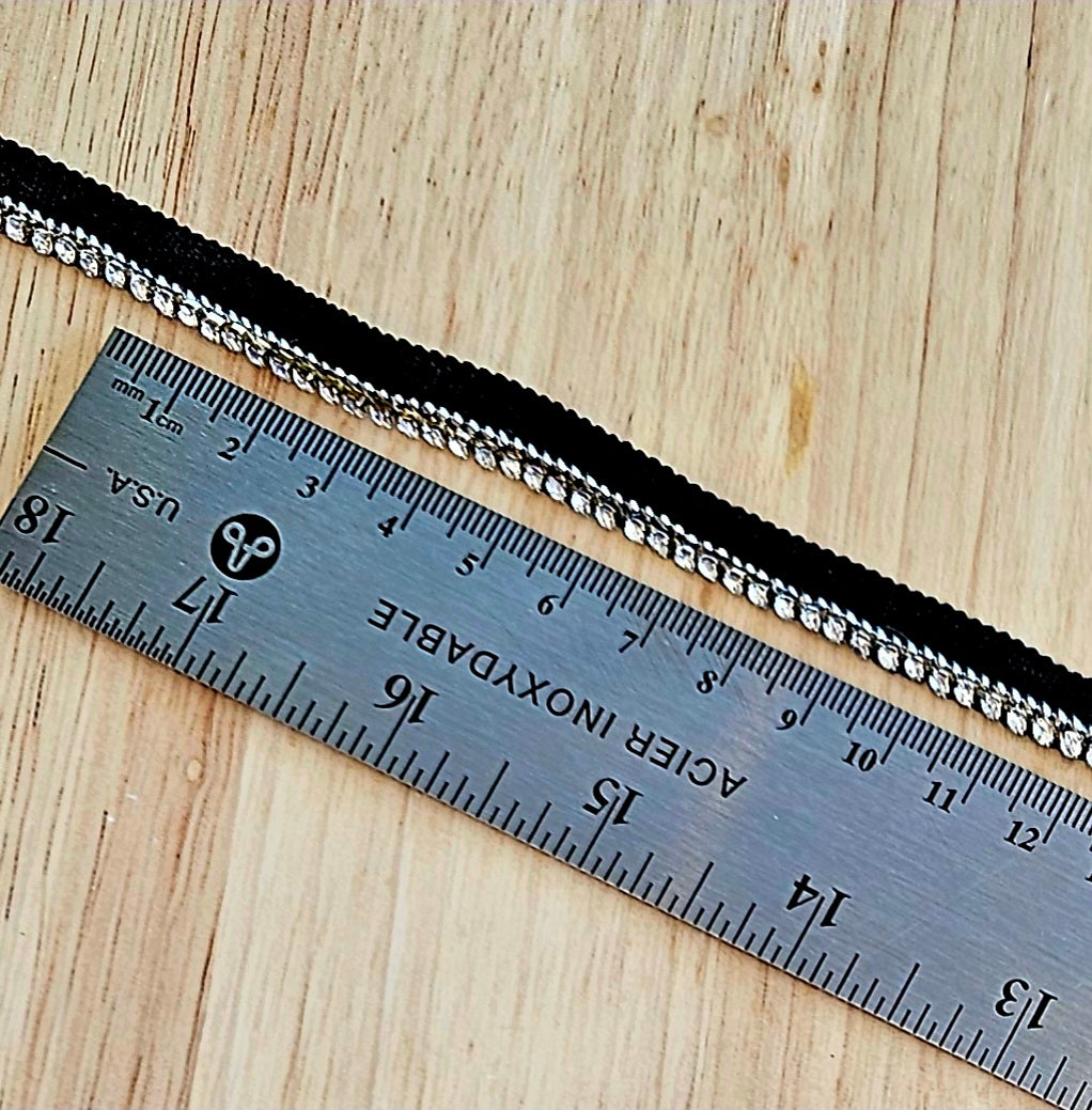 Grosgrain w/Rhinestone & Metal Chain - Black/Silver - 10mm