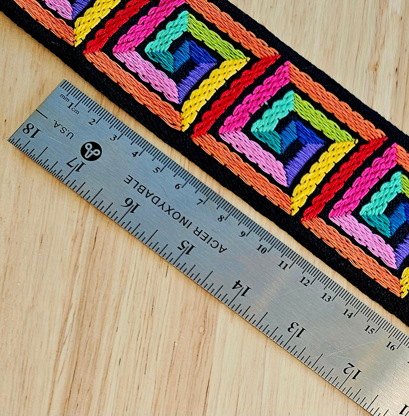 Embroidered Cotton Trim - Black/Multi - 60 mm