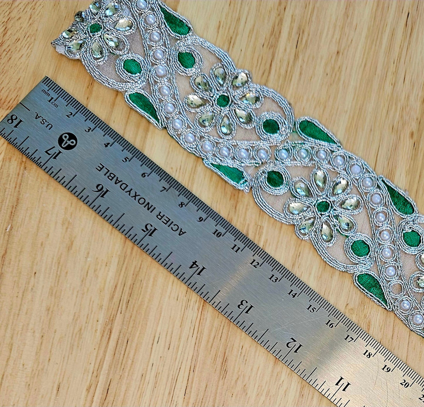 Metallic Trim - Silver/Emerald - 50mm