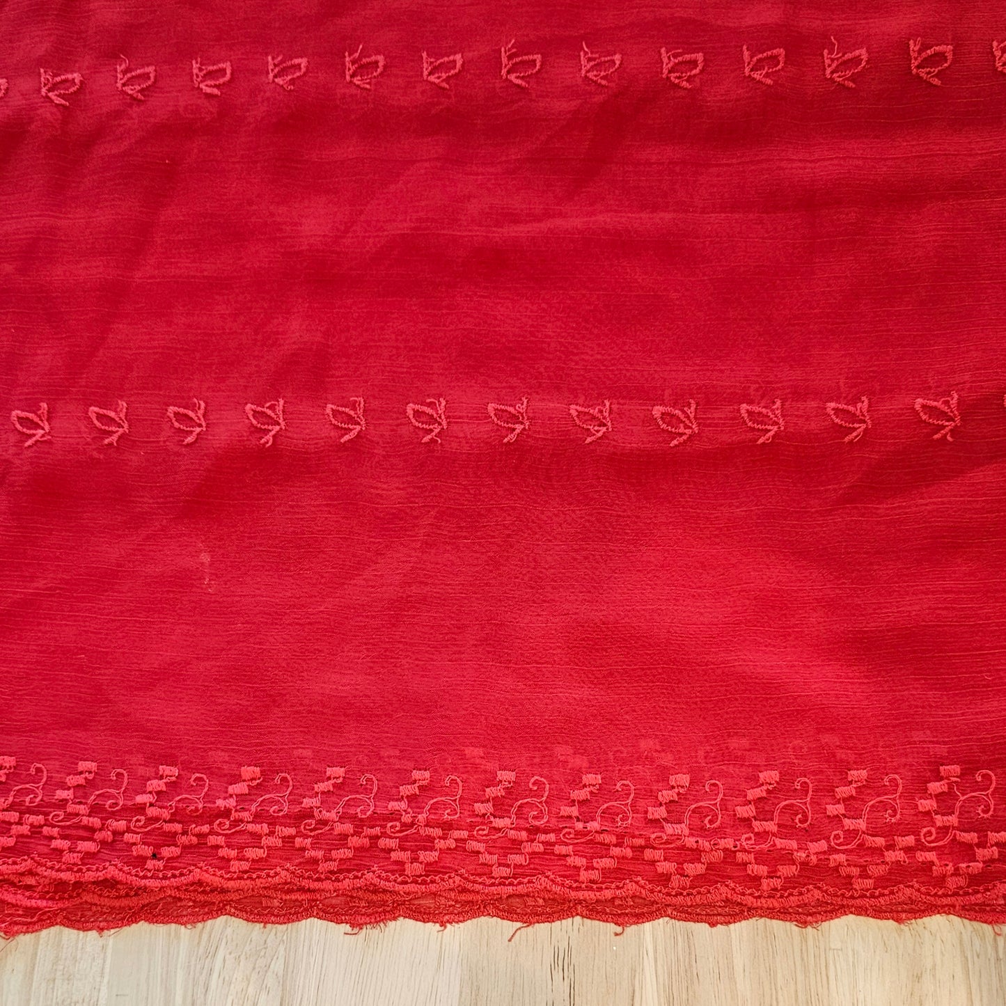 Double Bordered Embroidered Chiffon - Red - Roll End