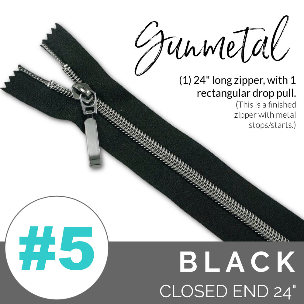 24" Closed end Zipper - Gunmetal
