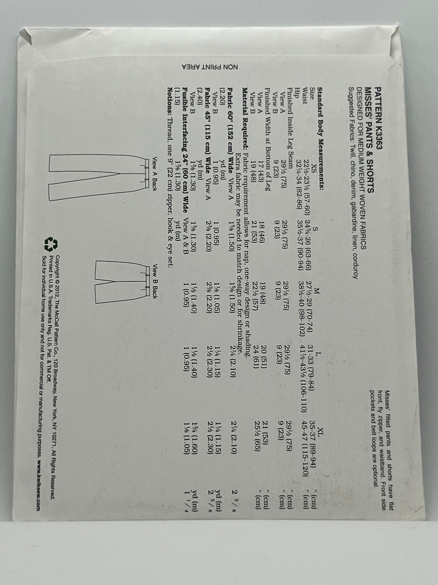 K3363 - Misses' Pants & Shorts