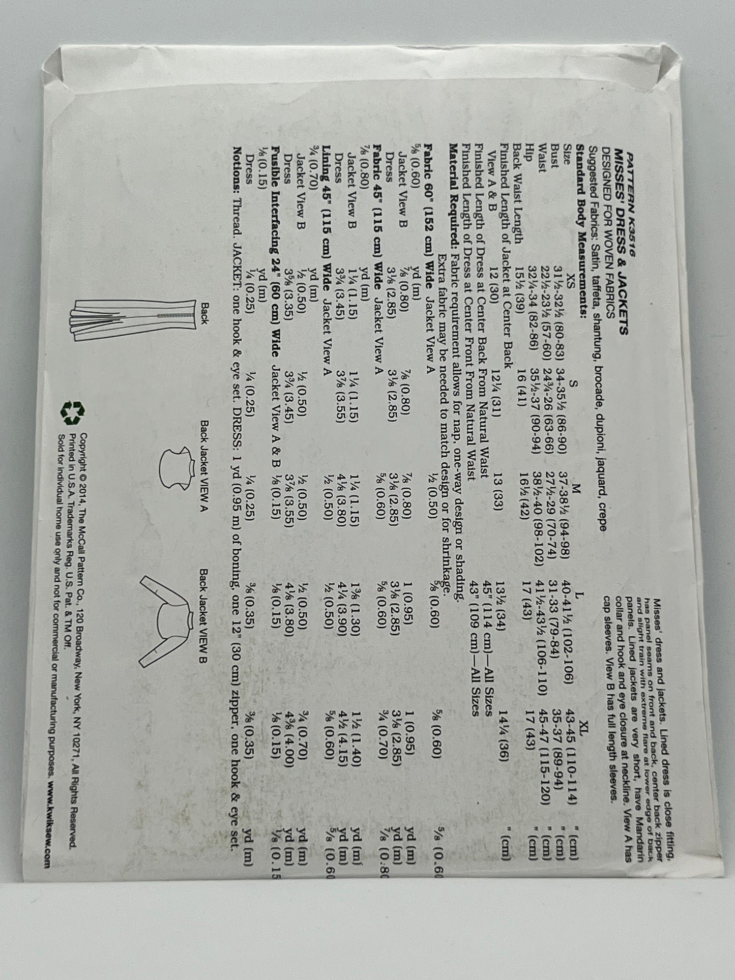 K3516 - Misses' Dress & Jackets