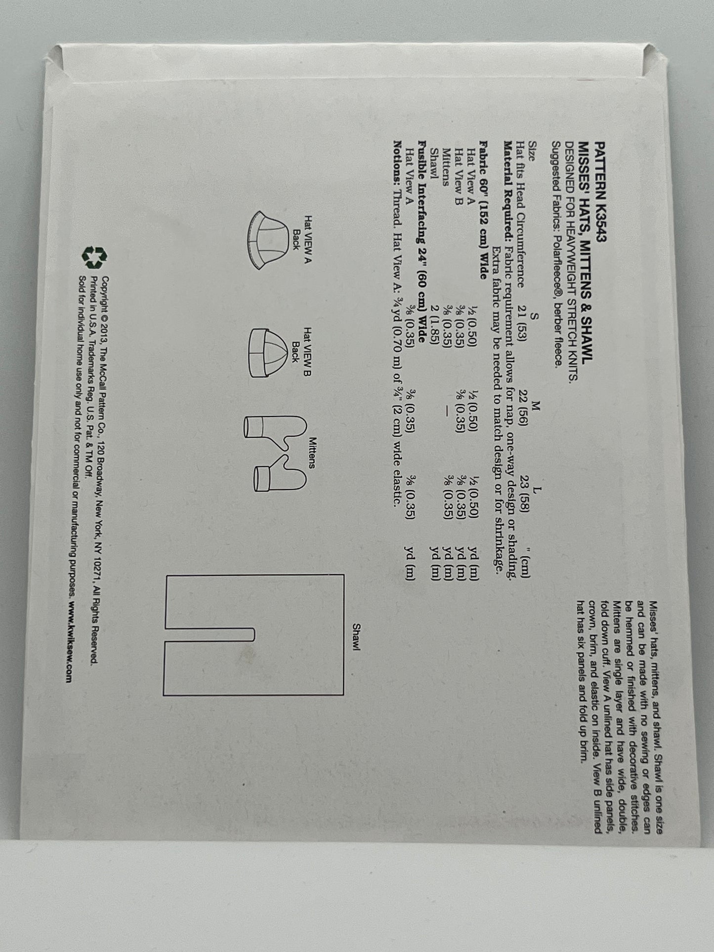 K3543 - Hats, Mittens & Shawl