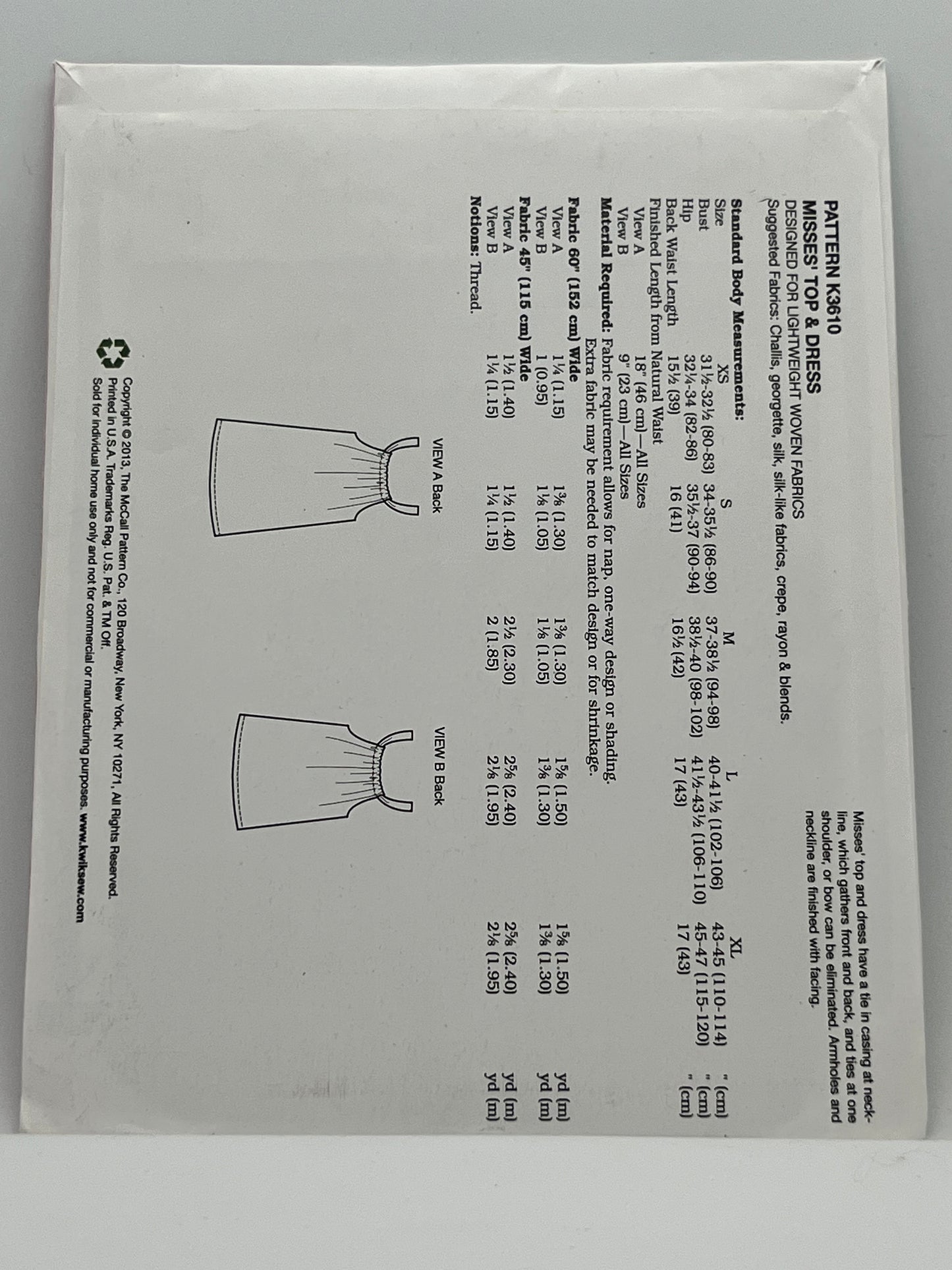 K3610 - Misses' Top & Dress