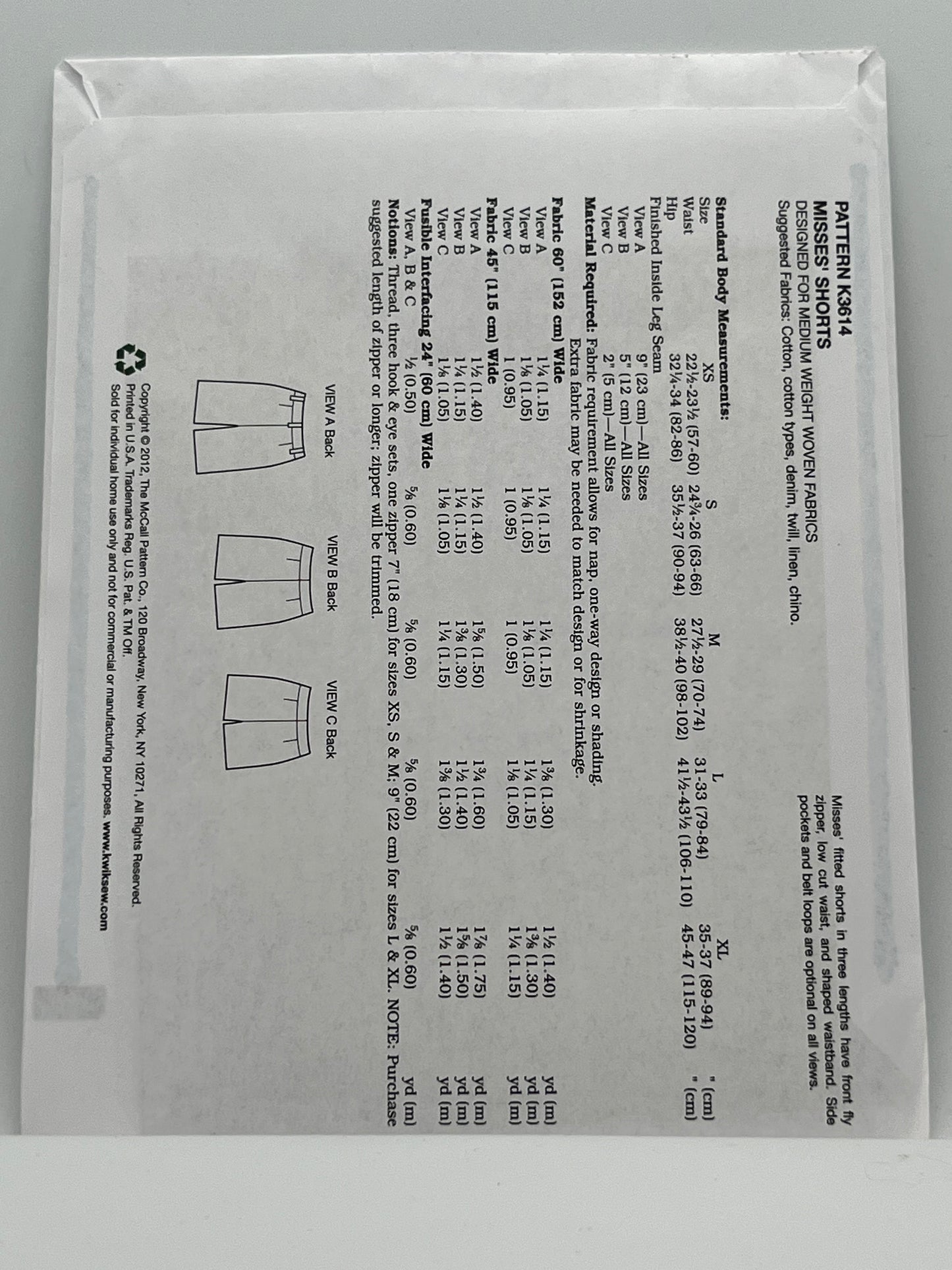 K3614 - Misses' Fitted Shorts