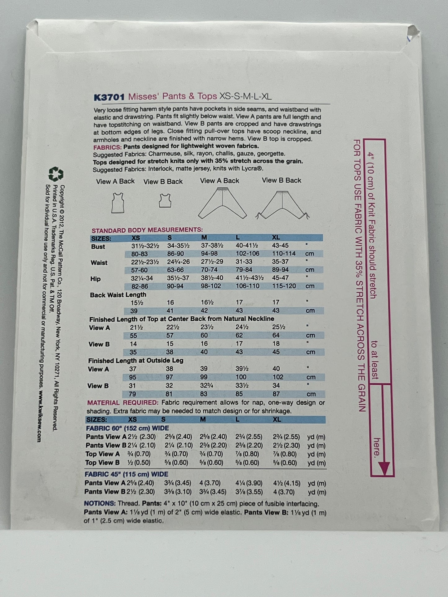 K3701 - Misses' Pants