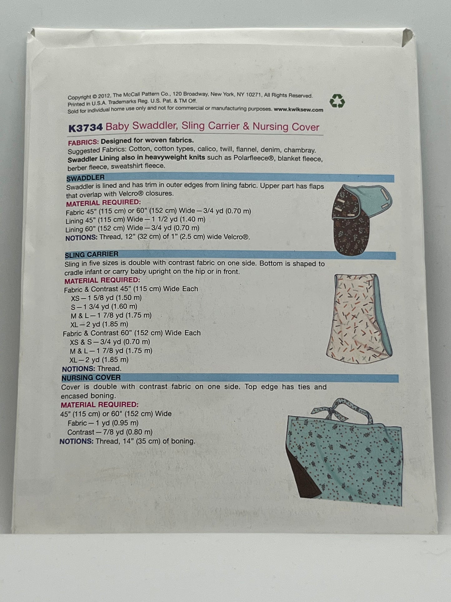 K3734 - Baby Swing Carrier, Nursing Cover & Swadler