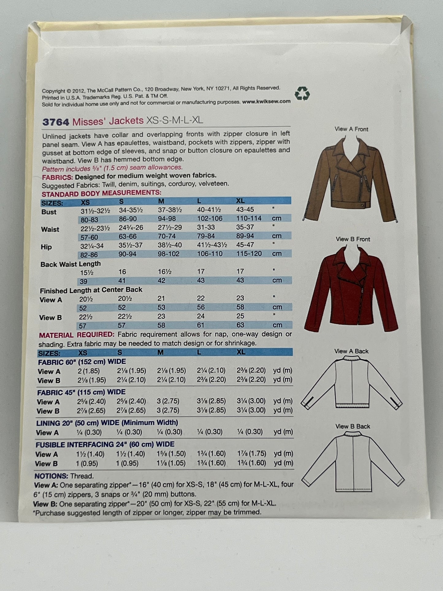 K3764 - Misses' Jackets