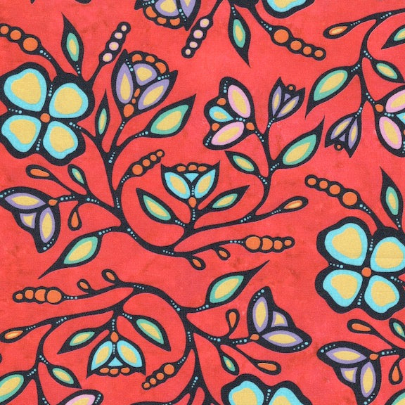 JT Ojibway Floral Cotton - Red - Remnant