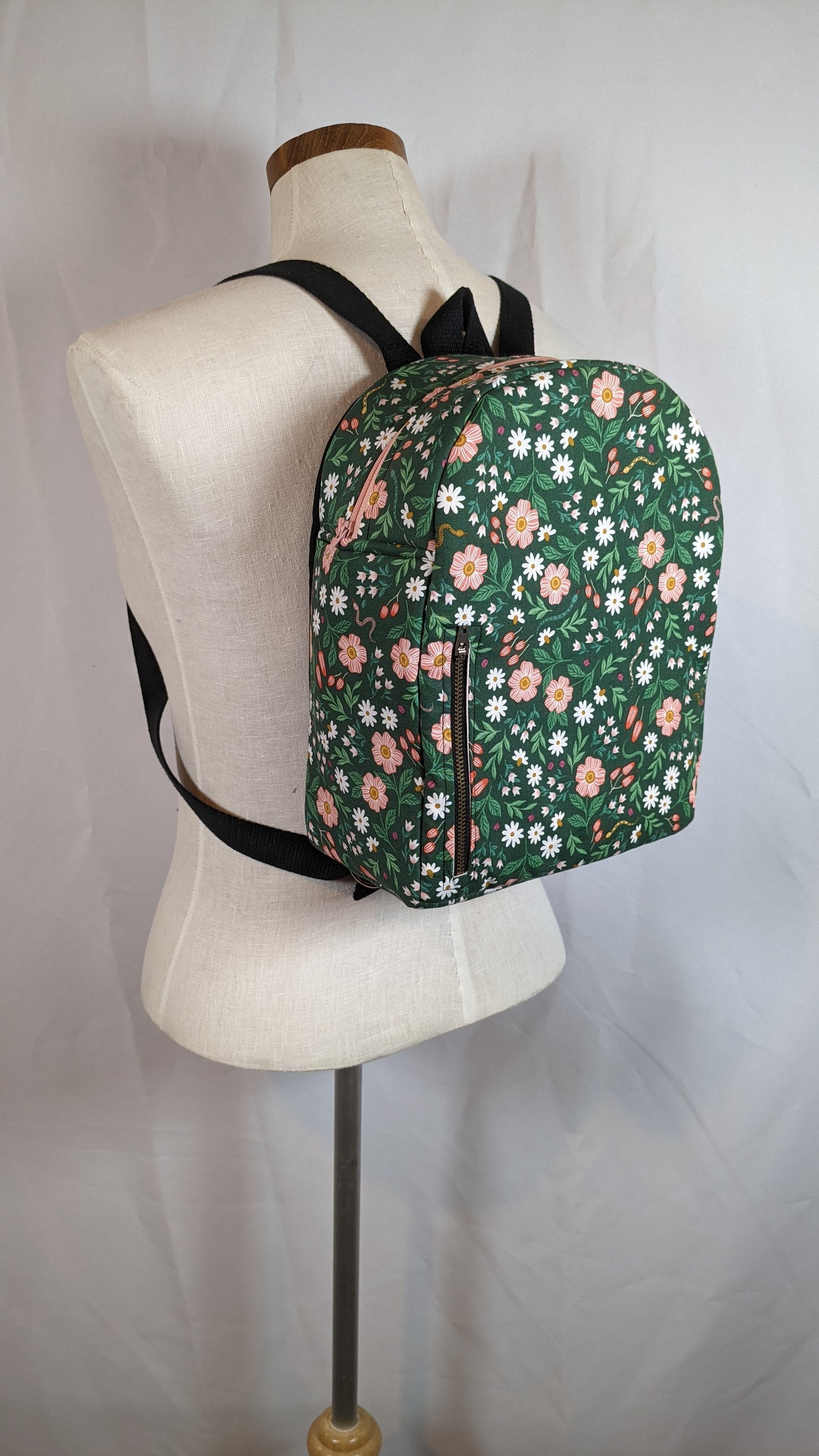 Mini Back Pack Floral & Snakes Dark Green