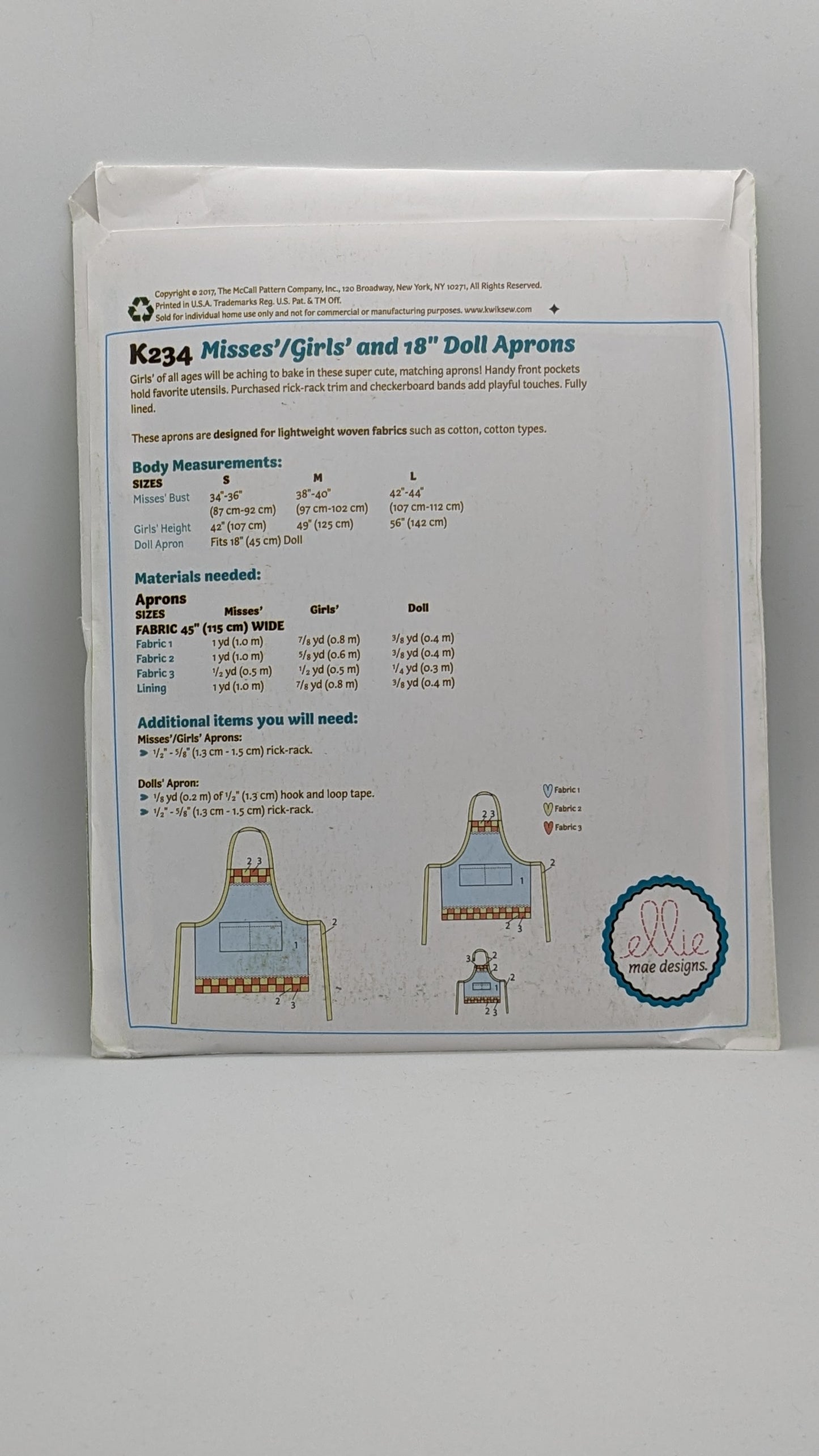 K0234 - Misses'/ Children's & Doll Coordinating Aprons