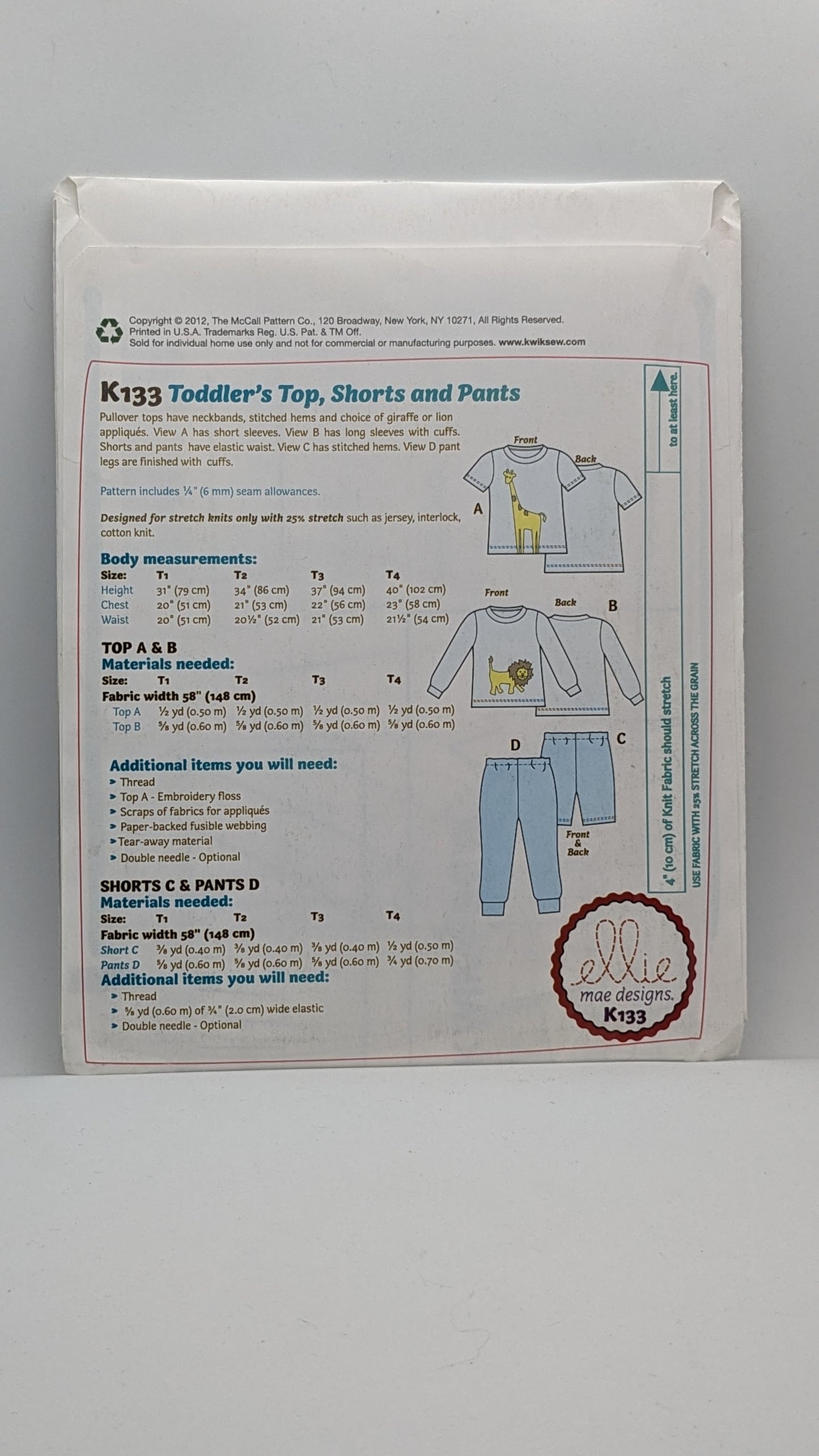 K0133 - Toddlers' Top, Shorts & Pants Set