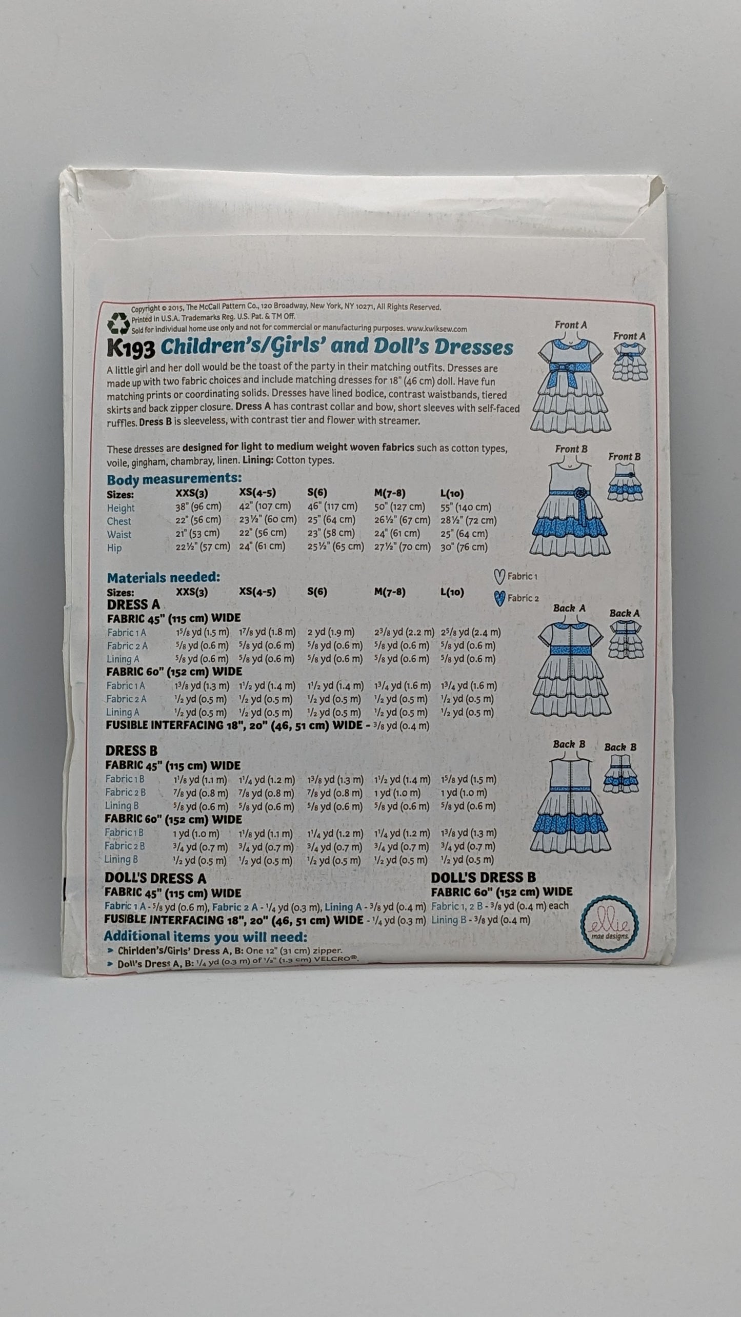 K0193 - Coordinating Children's & Doll Dresses