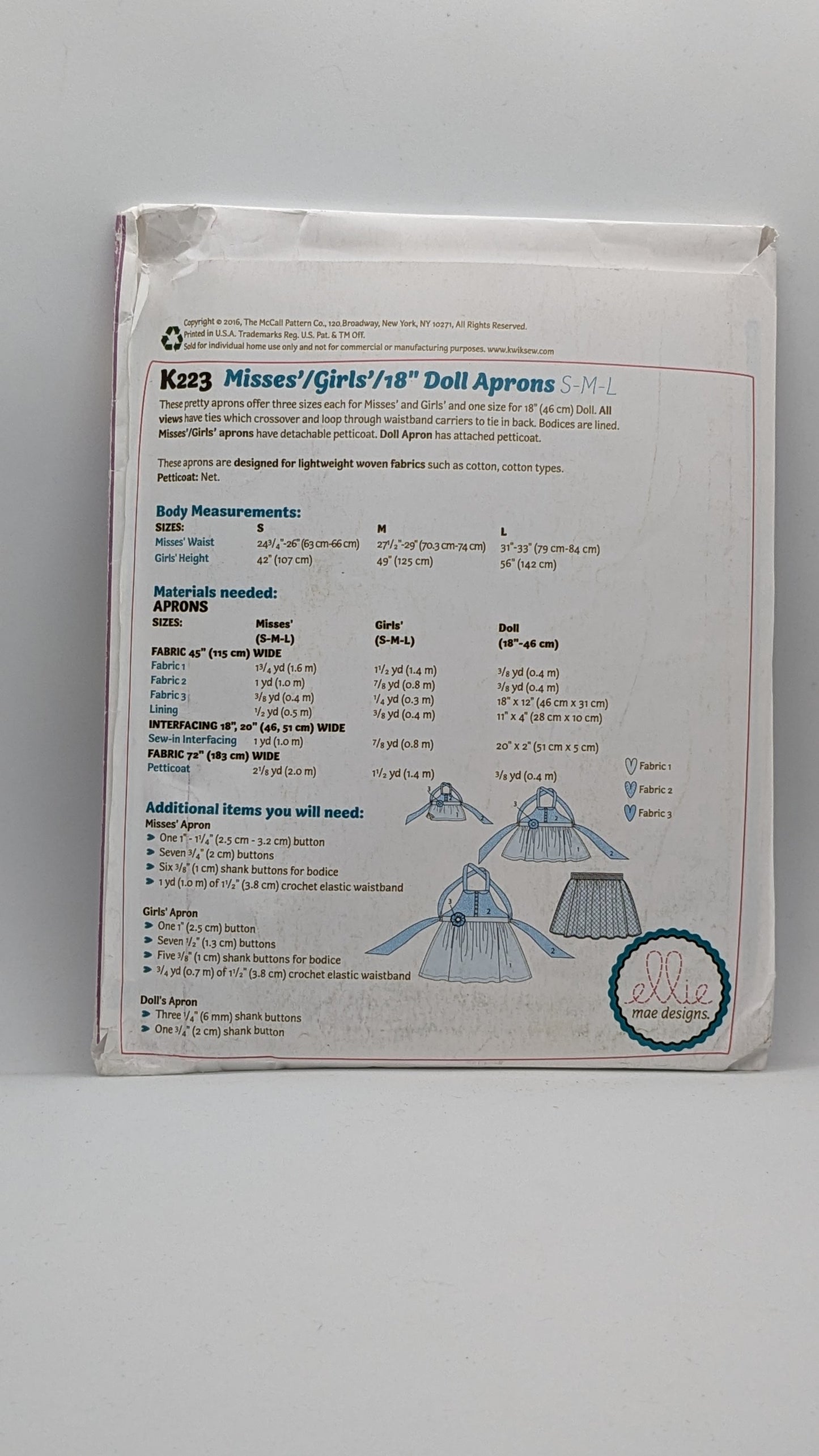 K0223 - Misses', Girl & Doll Coordinating Aprons