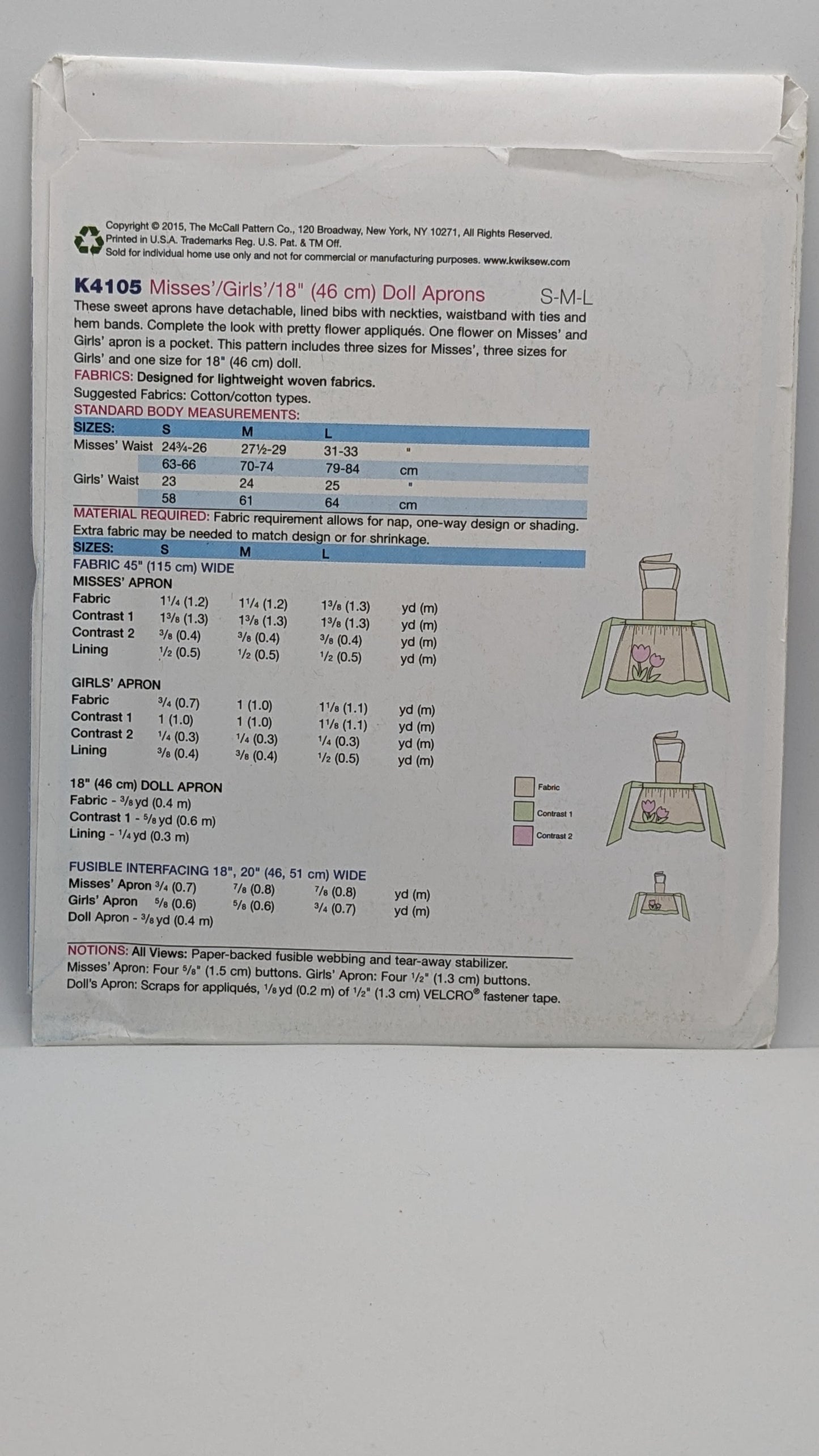 K4105 - Misses', Girls & Doll Aprons