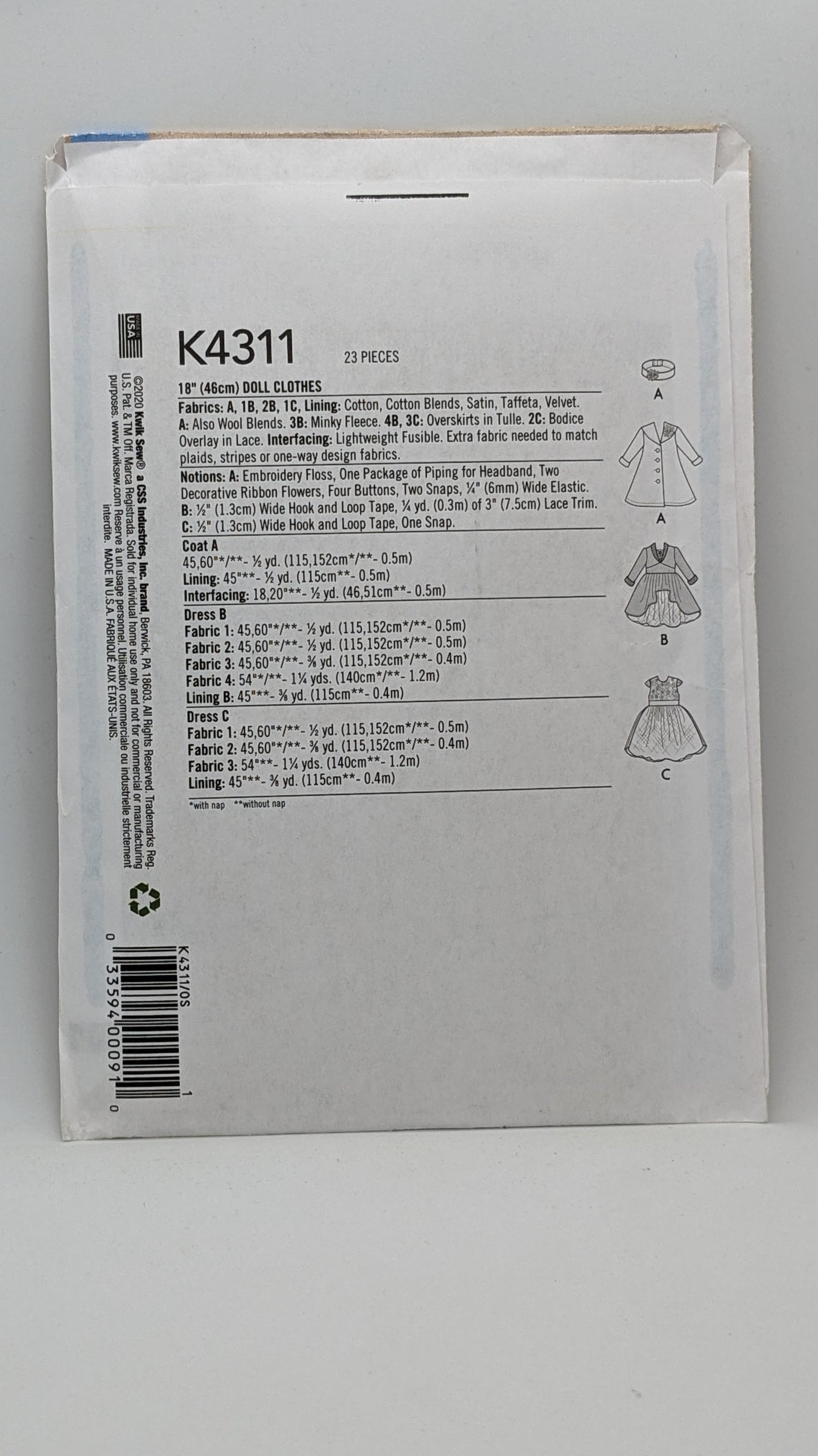 K4311 - Dressy Doll Clothes