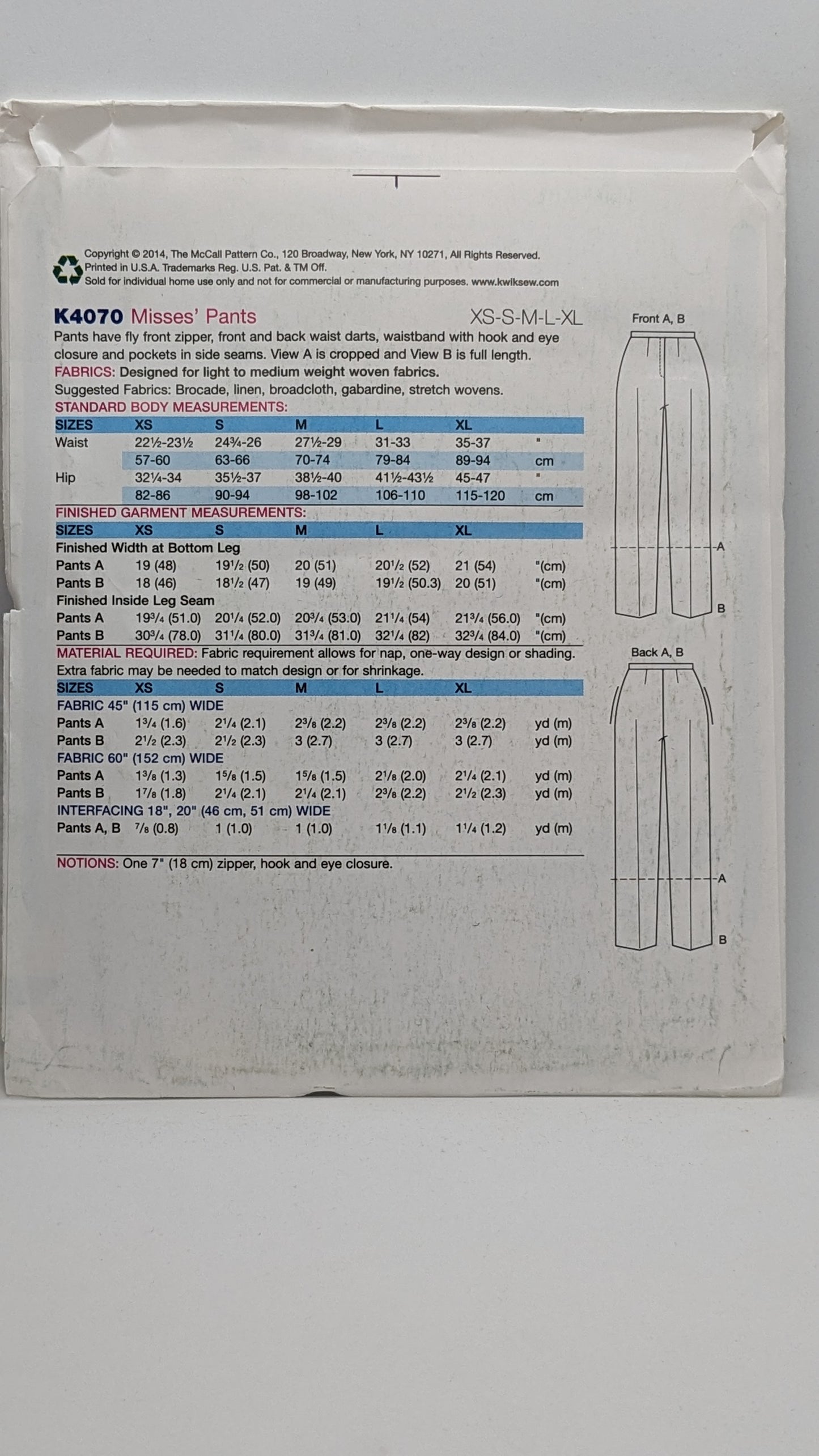 K4070 - Misses' Pants