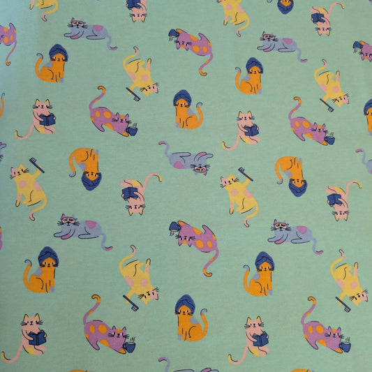 Flannelette - Spa Cats - Mint