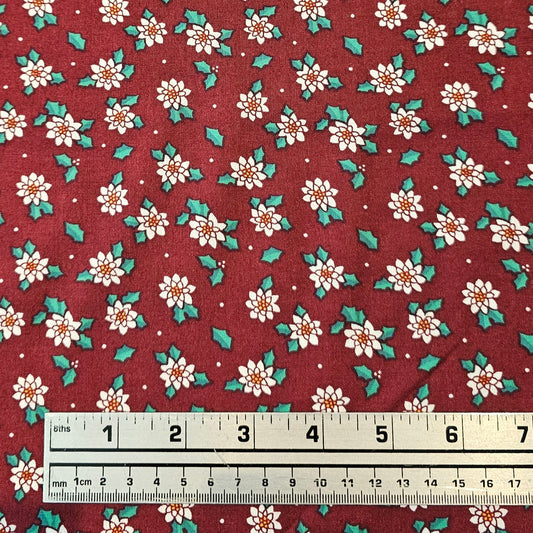 Vintage Poinsettia Cotton - Burg. - Roll End