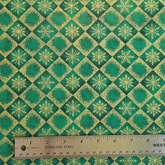 Vintage Green & Gold Christmas Cotton - Roll End