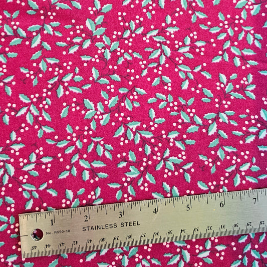 Vintage Red Holly Christmas Cotton - Roll End