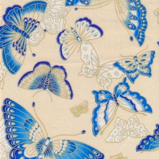 Metallic Cotton: Butterflies - Cream