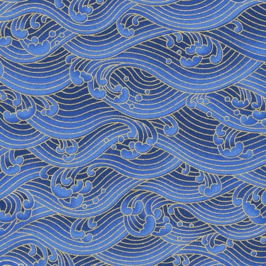 Metallic Cotton: Waves - Blue