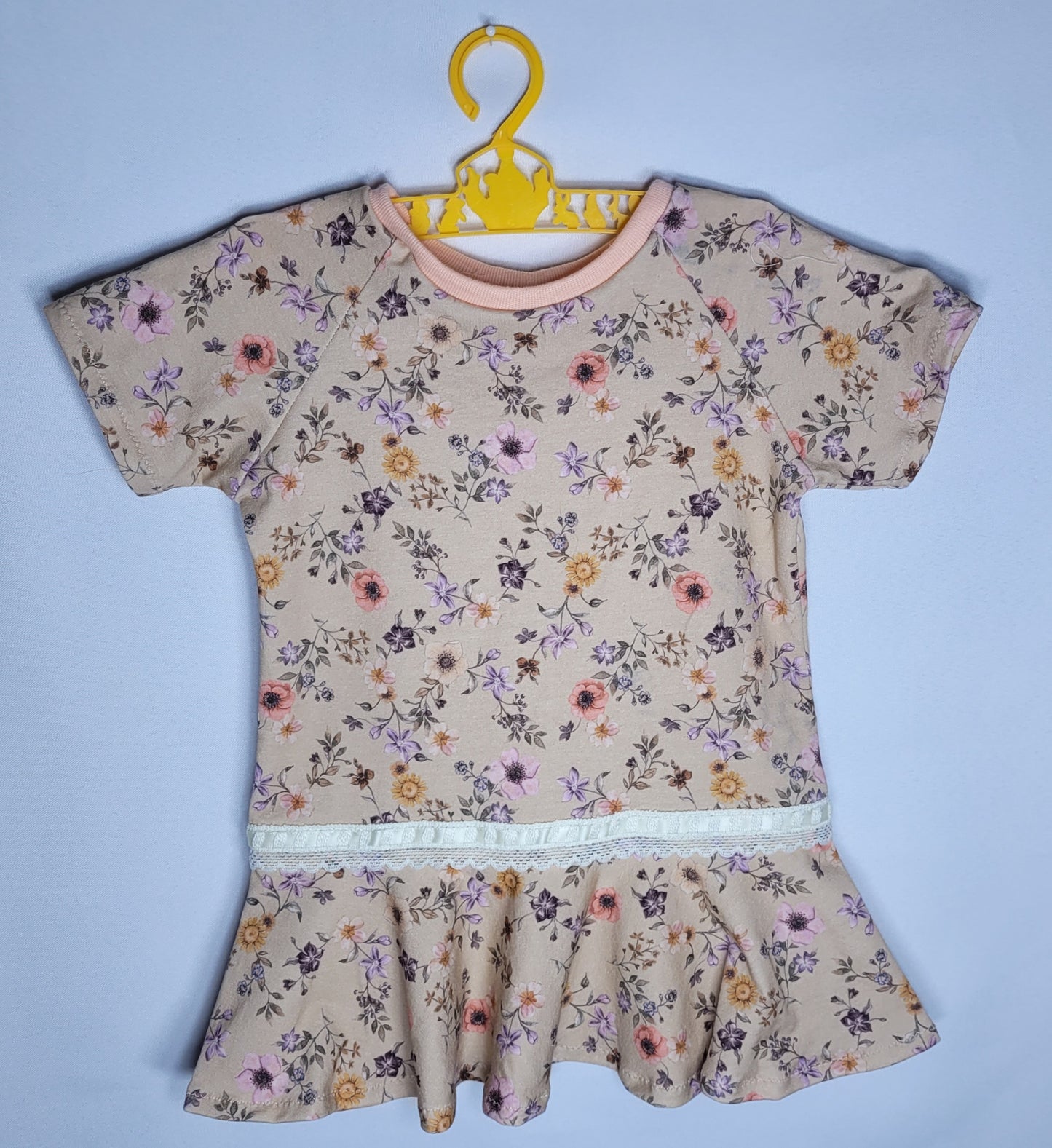 Children's 2T Peach Floral with Ruffle Trim Dress