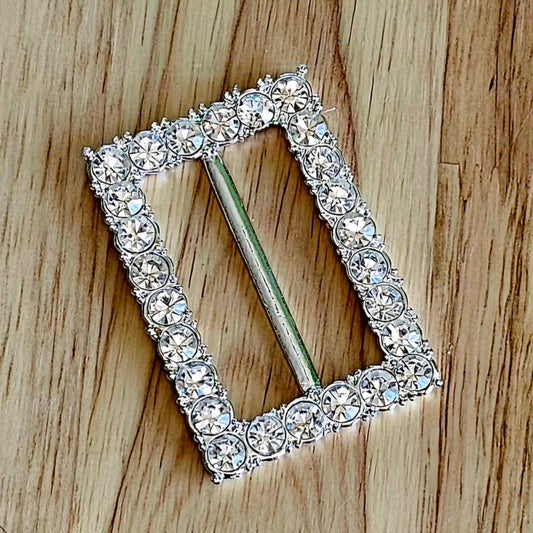 Vintage Rhinestone Belt Buckle - Silver - 45mm