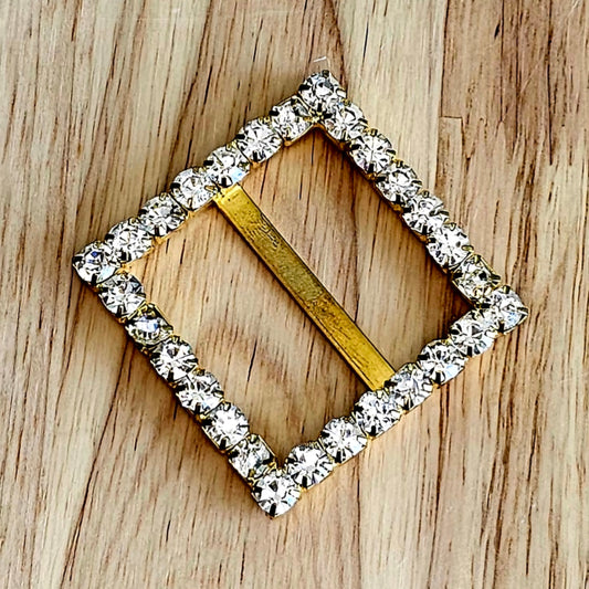 Vintage Rhinestone Belt Buckle - Gold - 40mm