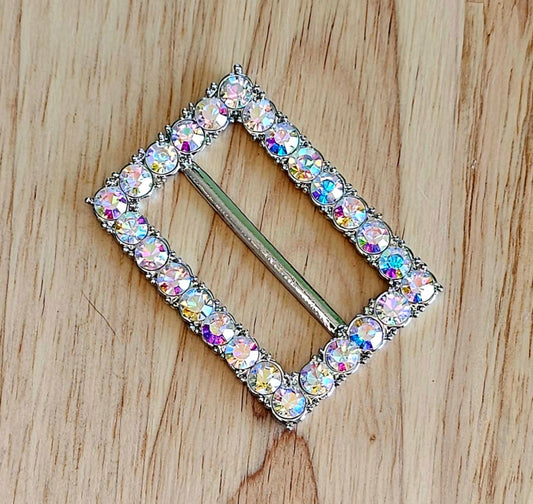 Vintage Rhinestone Belt Buckle - Silver/Multi - 45mm