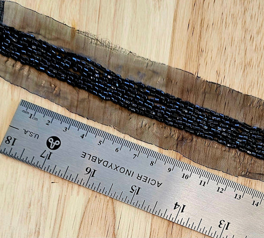 7 Row Beaded Trim - Black - 45mm