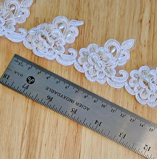 Bridal Lace w/Beads & Sequin - White - 45mm