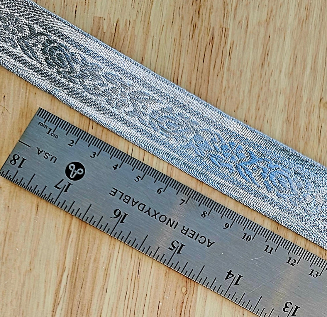 Metallic Brocade Trim - Silver - 28mm