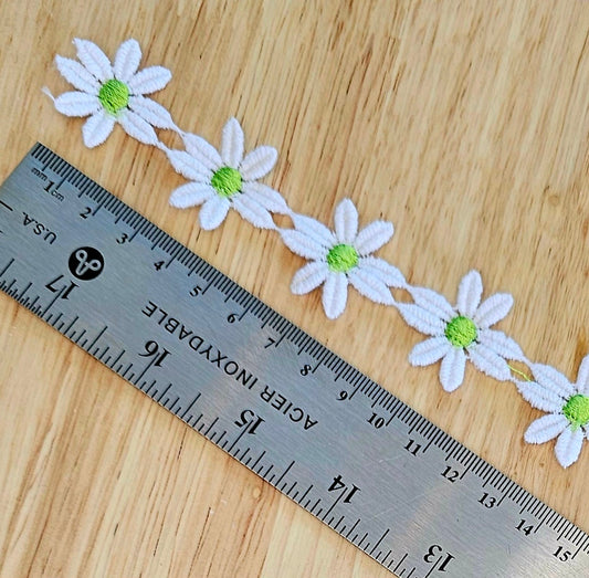 Daisy Guipure Lace - Green - 27mm