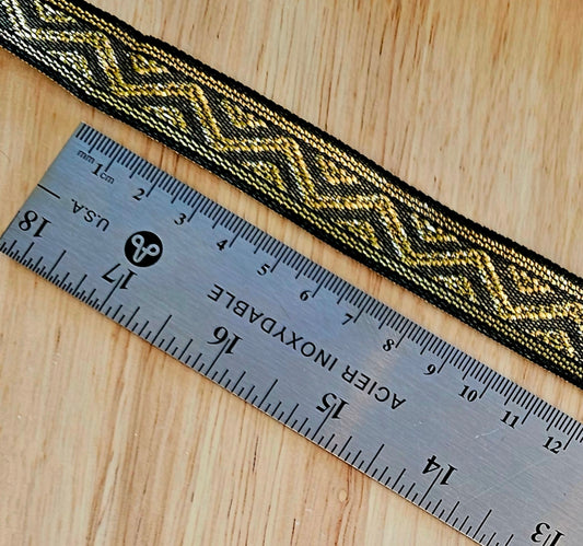 Metallic Brocade Trim - Black/Gold - 20mm