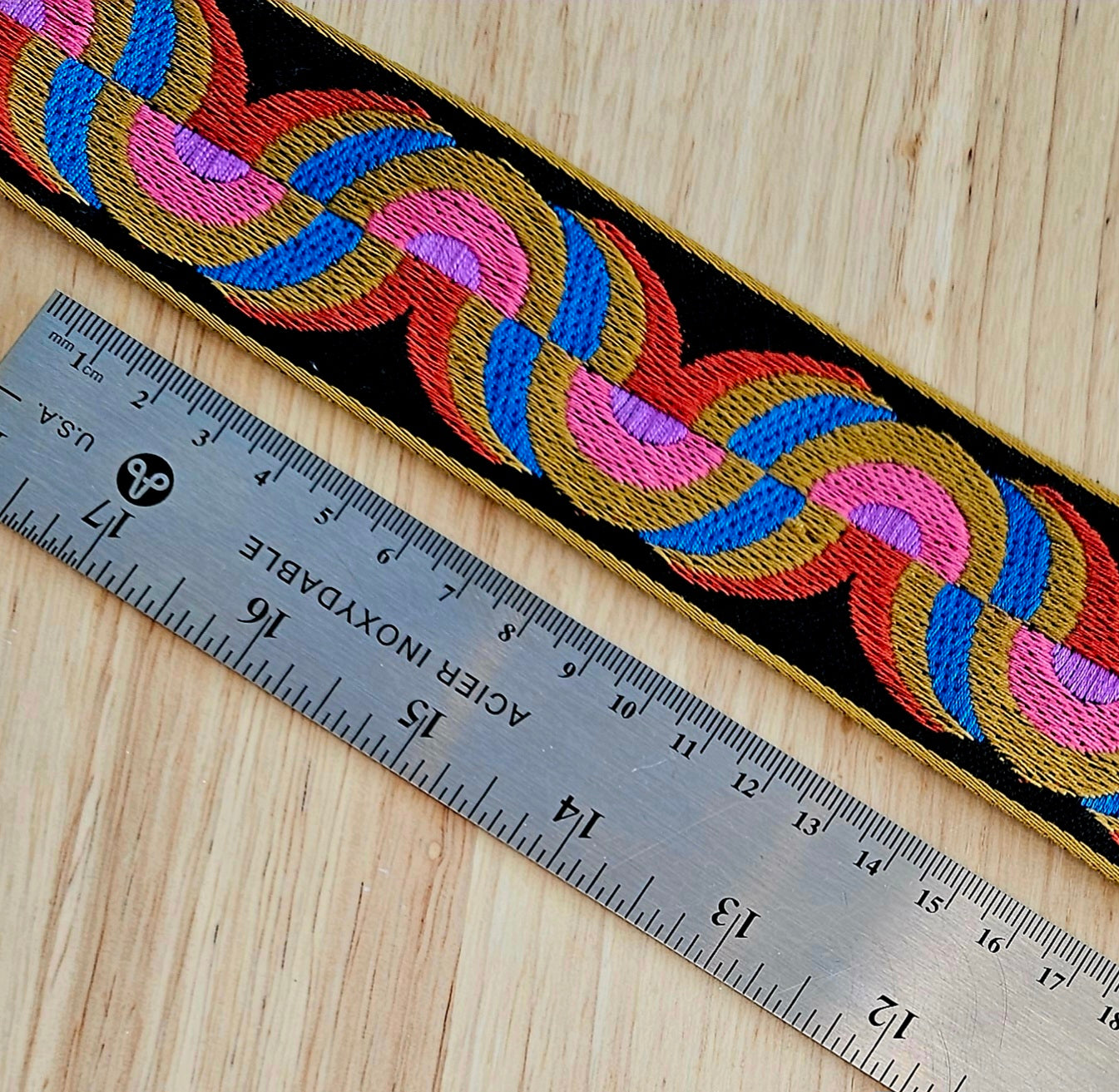 Embroidered Trim - Black/Multi - 48mm