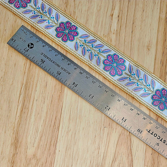 Floral Metallic Brocade Trim - Cream - 42mm