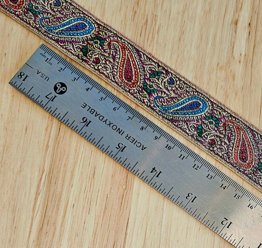 Metallic Paisley Brocade - Burgundy - 30mm