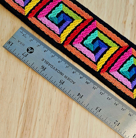 Embroidered Cotton Trim - Black/Multi - 60 mm