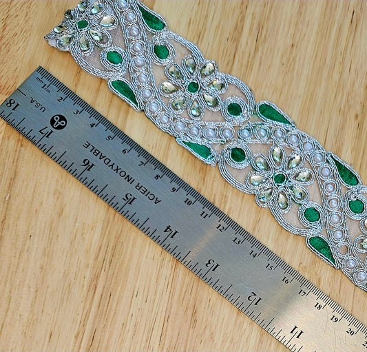 Metallic Trim - Silver/Emerald - 50mm