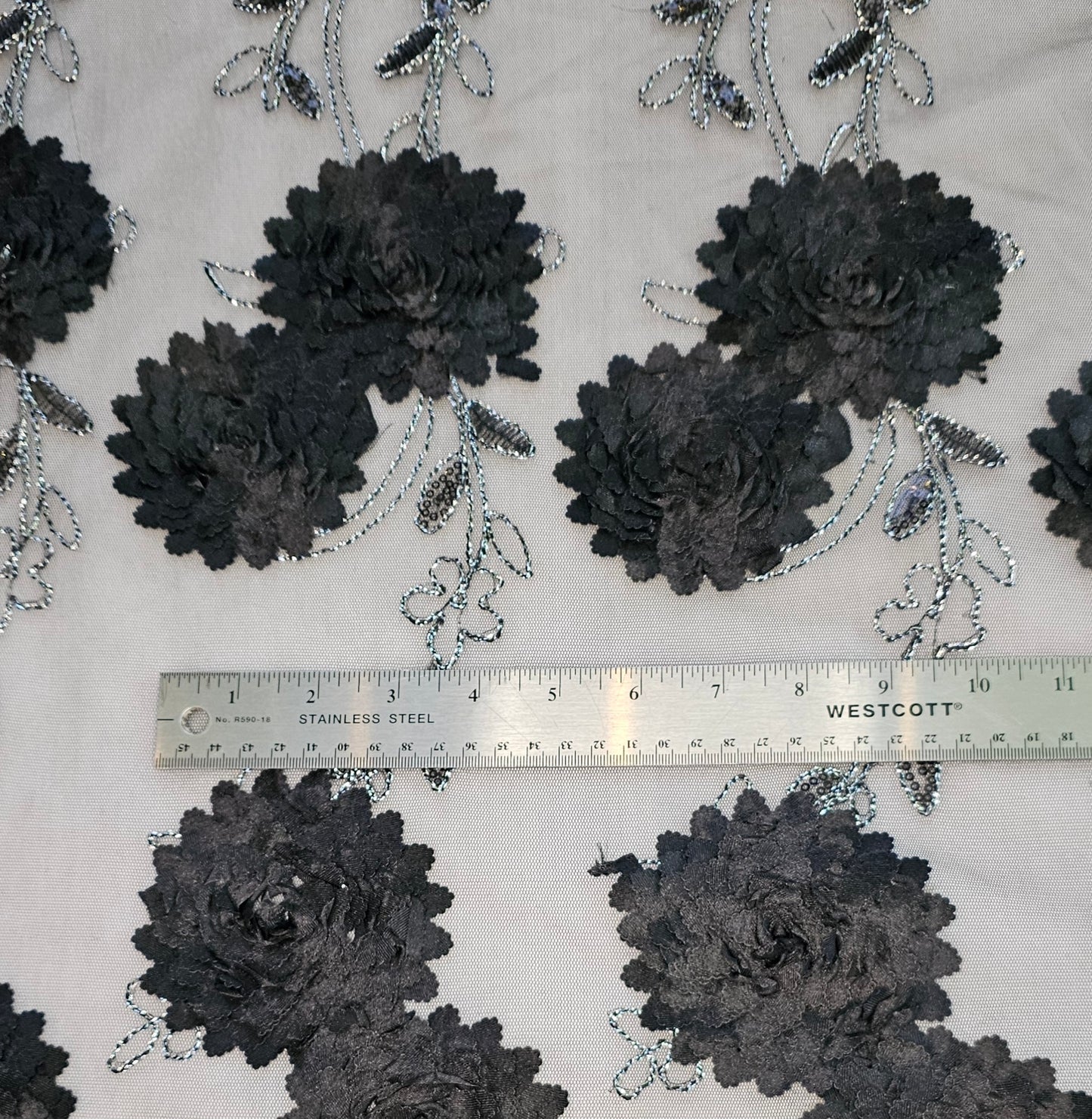 3D Satin Chrysanthemum - Black