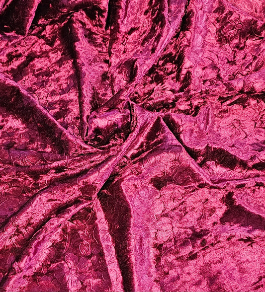 Stretch Velvet - Embossed Floral Wine