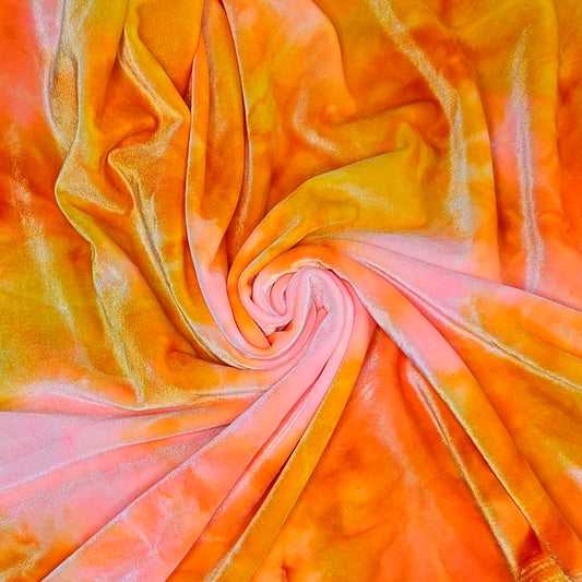 Stretch Velvet - Tye Dye Orange & Pink - Roll End