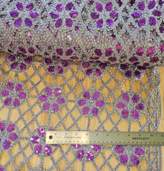 Metallic & Sequin Lattice - Purple on Silver